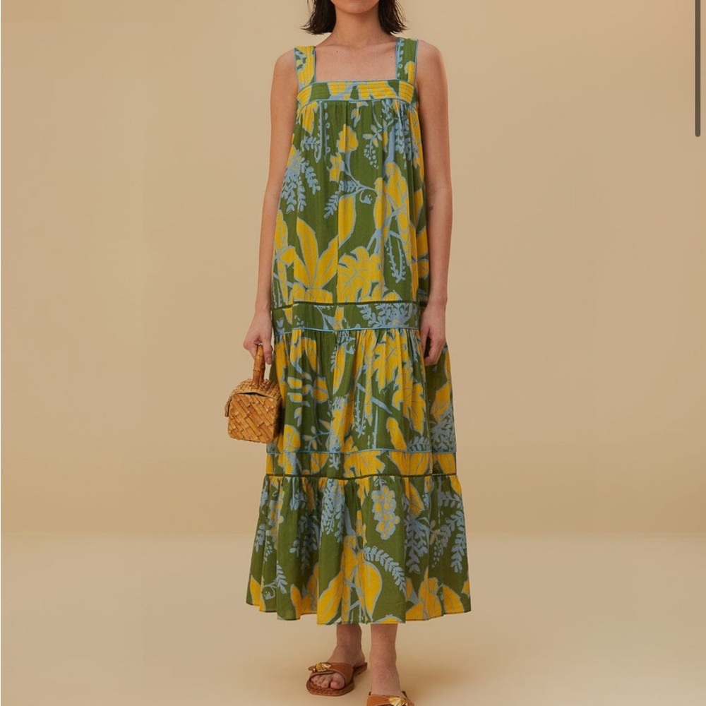 Farm Rio Green Foliage Sketch Sleeveless Maxi Dress!